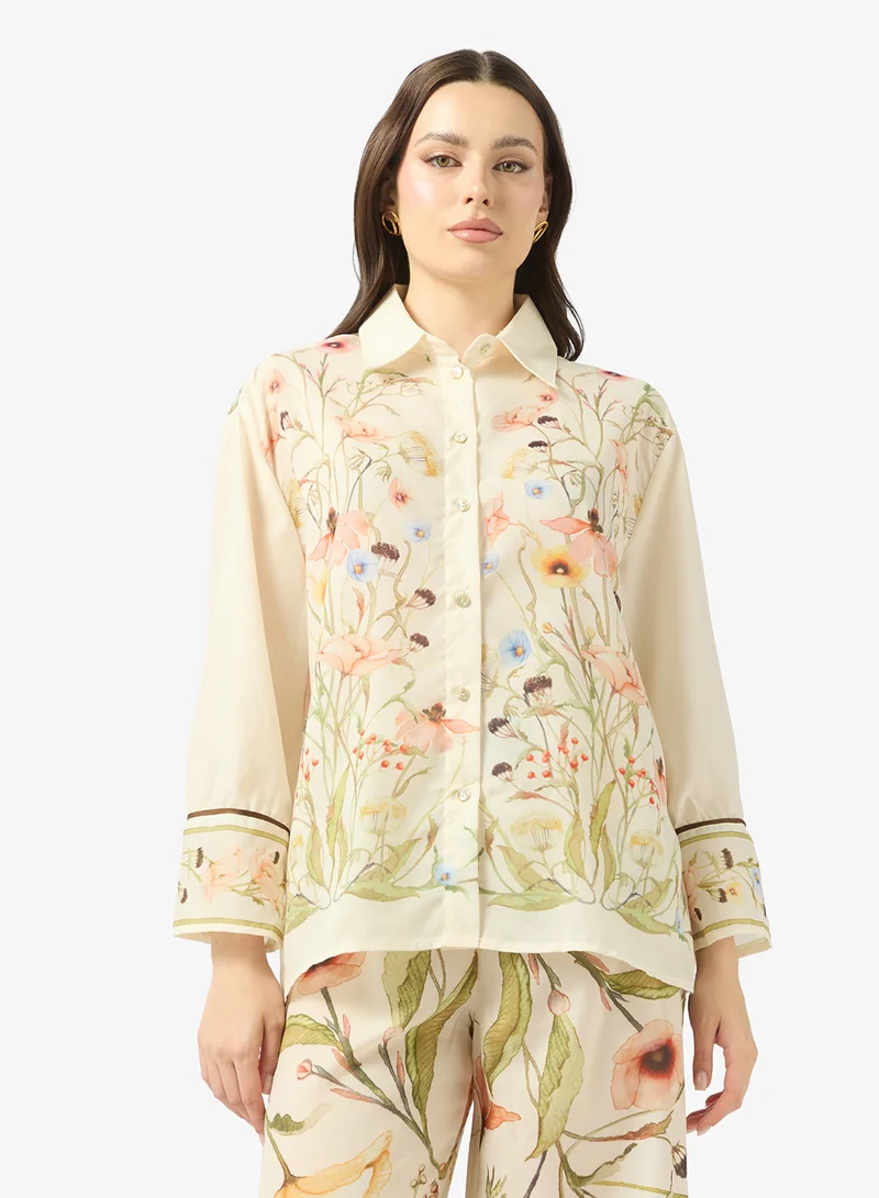 Ginger  Floral Print Shirt & Wide Leg Pant Coord Set for Women | Best Price UAE